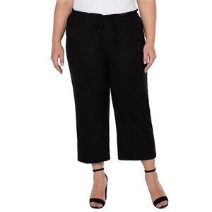 NEW Liverpool Los Angeles Pull-On Wide Leg Tie Waist Cropped Pants Black Size 2X